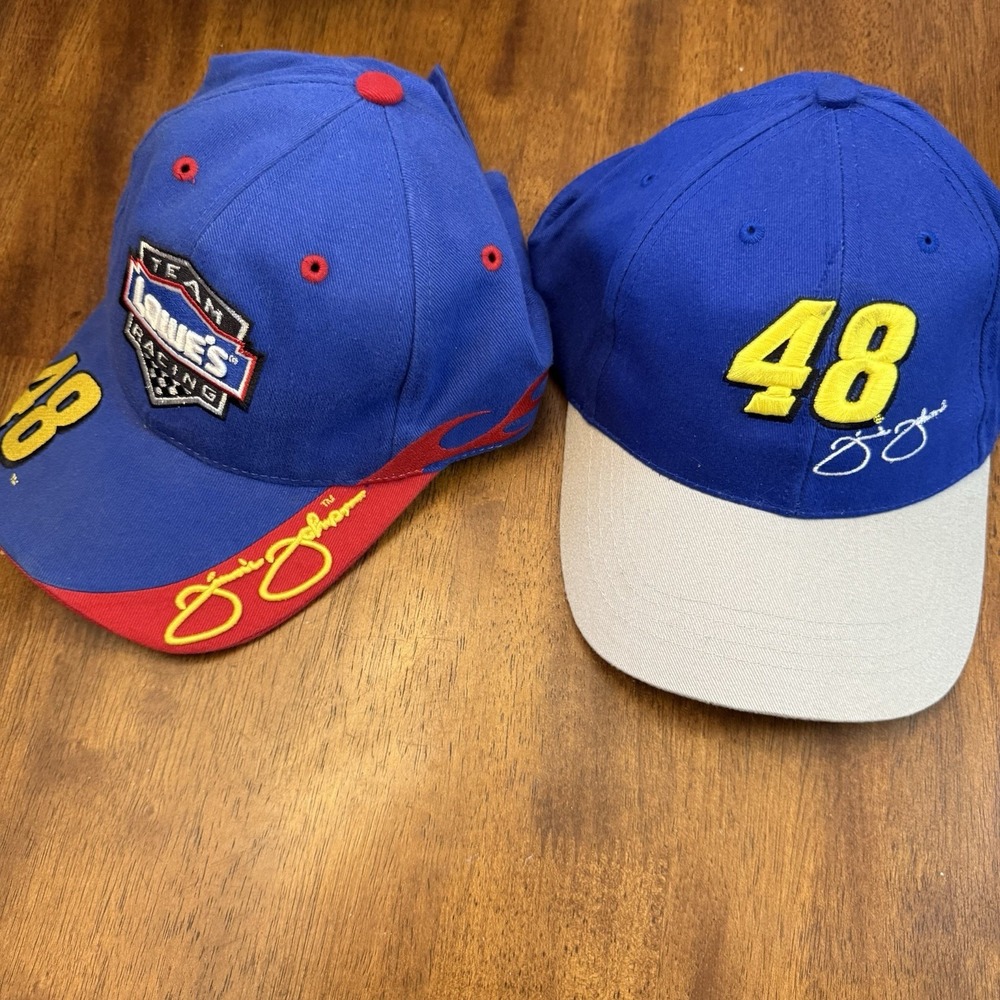 Lot Of 2 Vintage NASCAR Hats Men One Size Jimmie Johnson Lowes Y2K Racing Cap
